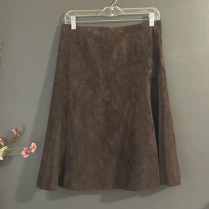 Provence Denim Brown Suede Leather A-Line Skirt Size 6 Vintage Style